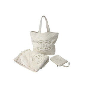 CHANEL tote bag beach towel pouch pieces Coco Mark Ivory White